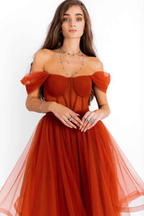 Corset Body with Sheeriy long Tulle Gown