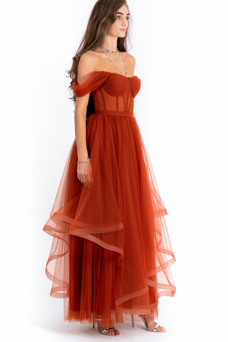 Corset Body with Sheeriy long Tulle Gown