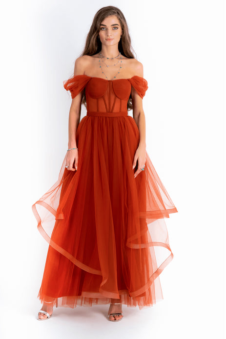 Corset Body with Sheeriy long Tulle Gown