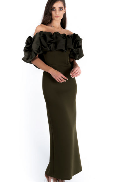 Puffy Off Shoulder Satin with Neoprene Bodycon