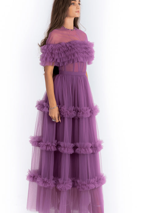 Layered Sheering Tulle Gown