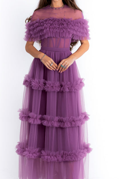 Layered Sheering Tulle Gown