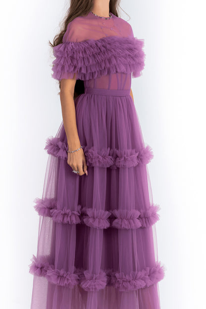 Layered Sheering Tulle Gown