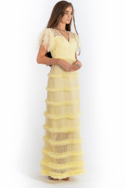 A Line Tulle Gown Embellished with Pearls