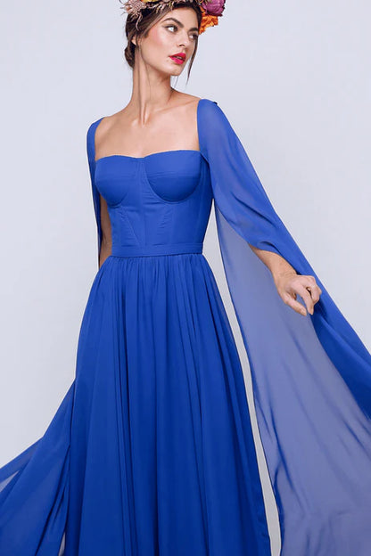 Chiffon Corset Dress with Cape Sleeve