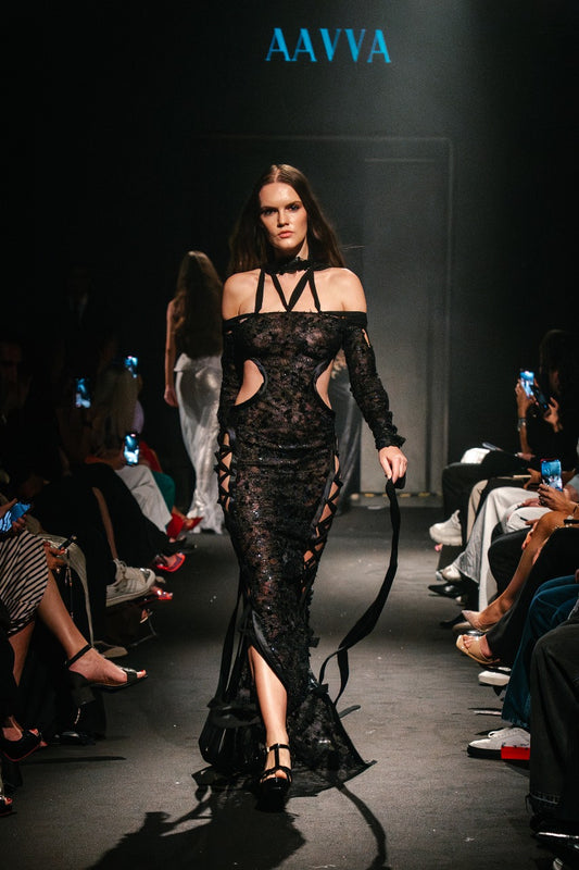 Striking Gown with Off Shoulder Lace Detailing and Daring Cut-Outs