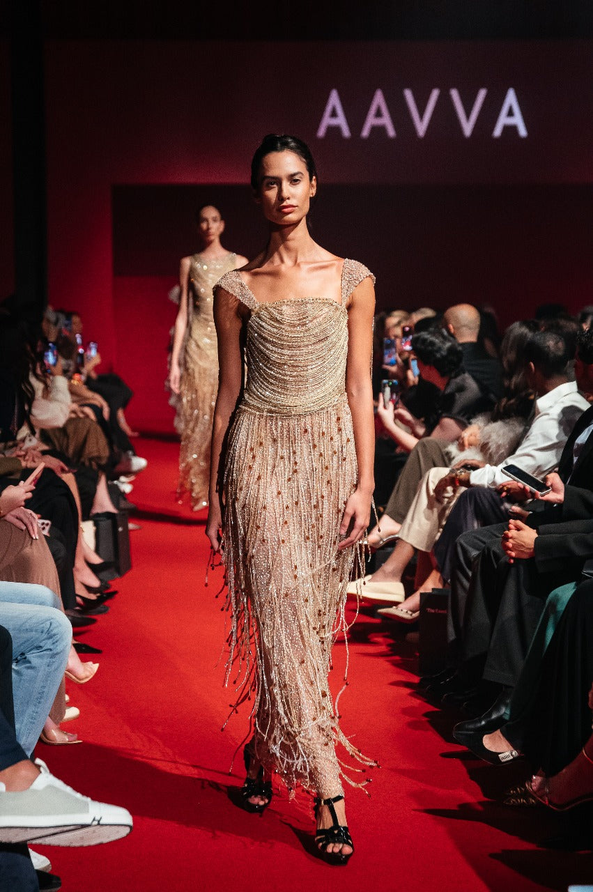 Fully Beaded Off Shoulder sleeves Gown