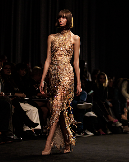 Fully Beaded High neck sleeveless Gown