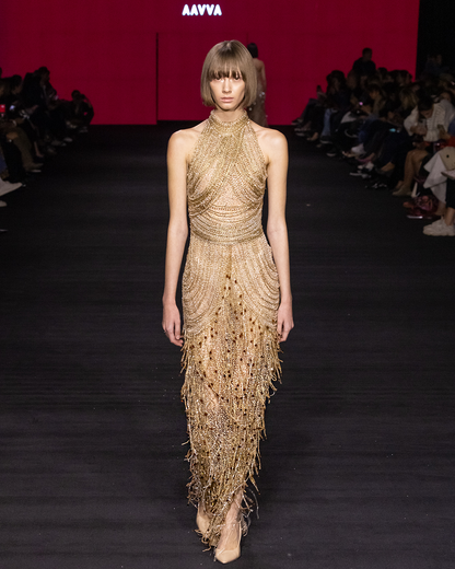 Fully Beaded High neck sleeveless Gown