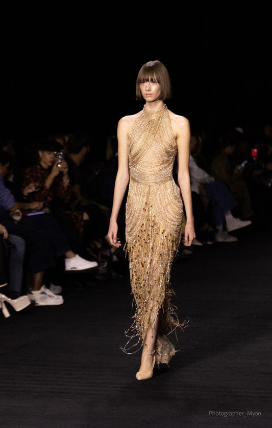 Fully Beaded High neck sleeveless Gown