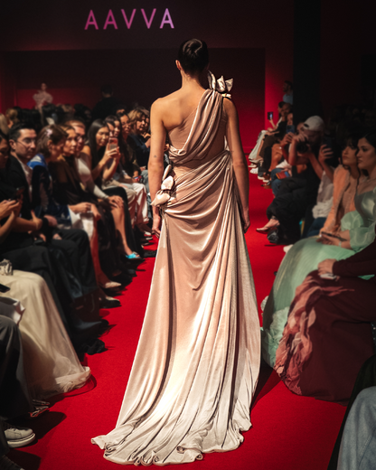 One shoulder Draping design with Cape skirt