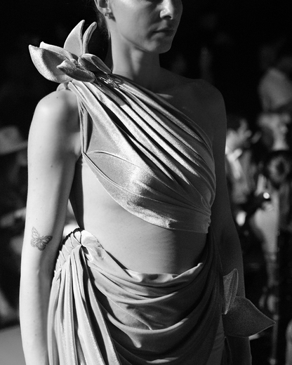 One shoulder Draping design with Cape skirt