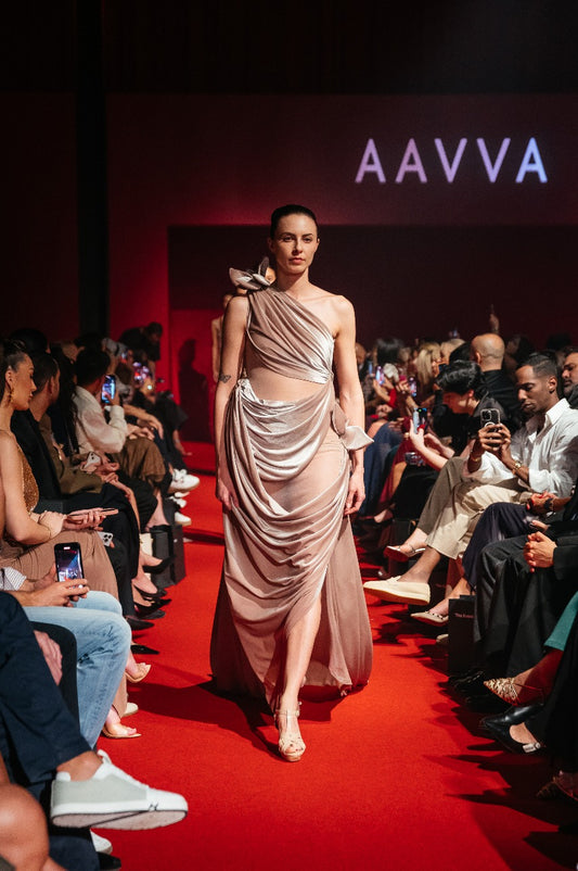 One shoulder Draping design with Cape skirt