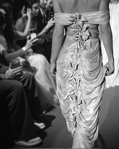 Off Shoulder draping long gown