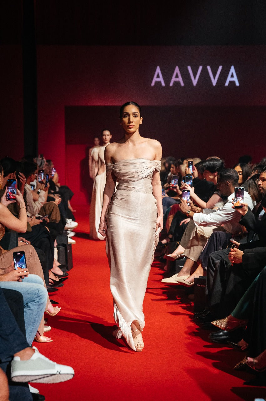 Off Shoulder draping long gown