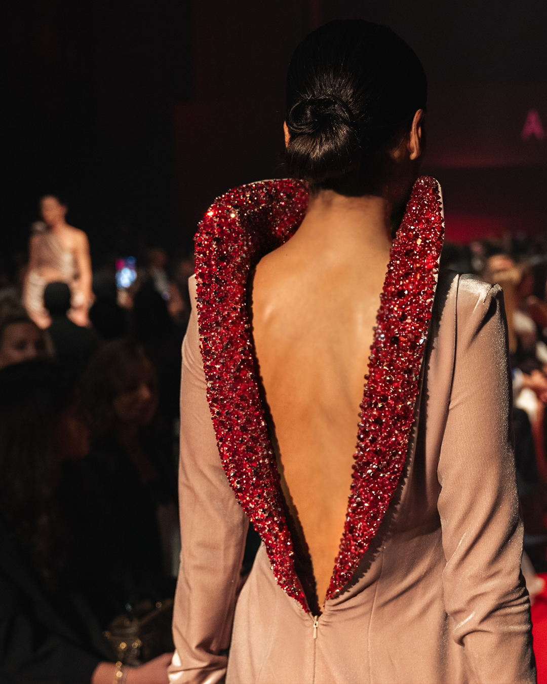 Long sleeve gown with embroidery beads design on collar