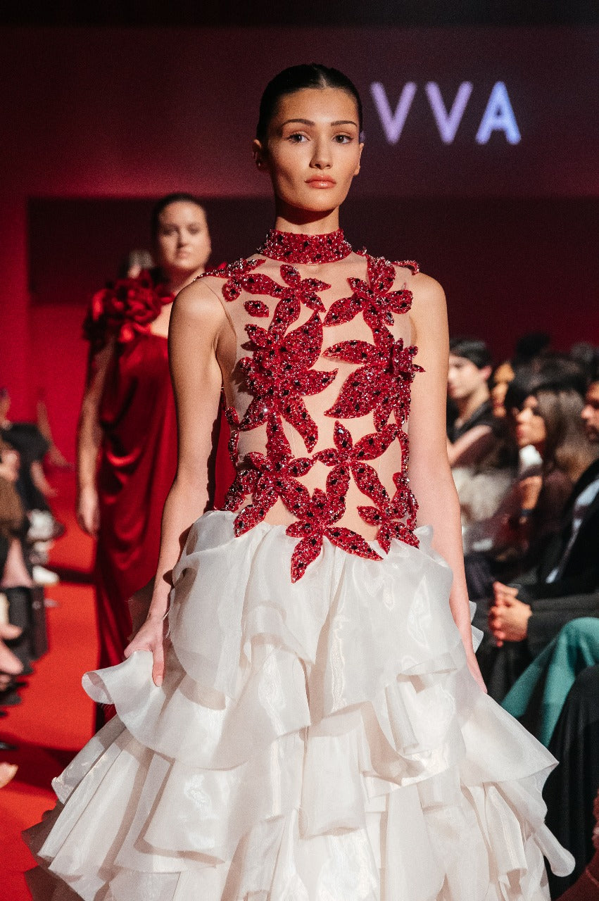 Sleeveless High neck with 3D Embroidery Flowers