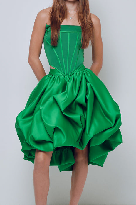 Jade Corset Top / Mini Satin puffy high low skirt