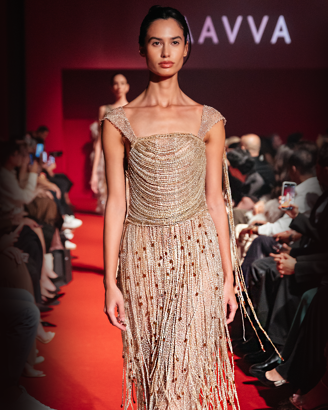 Fully Beaded Off Shoulder sleeves Gown