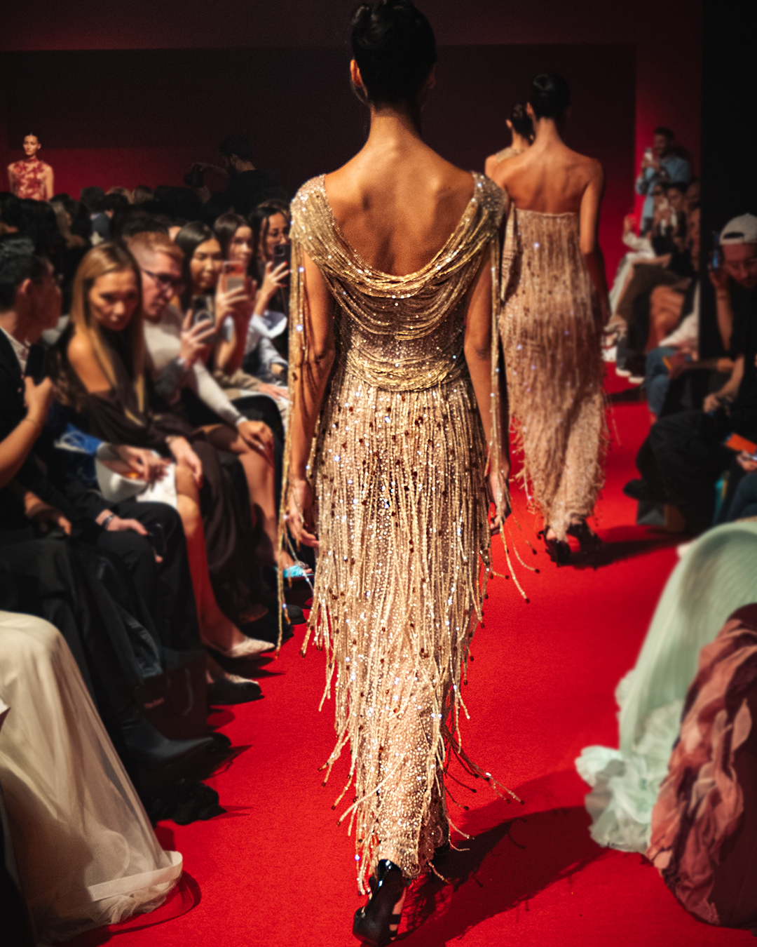 Fully Beaded Off Shoulder sleeves Gown