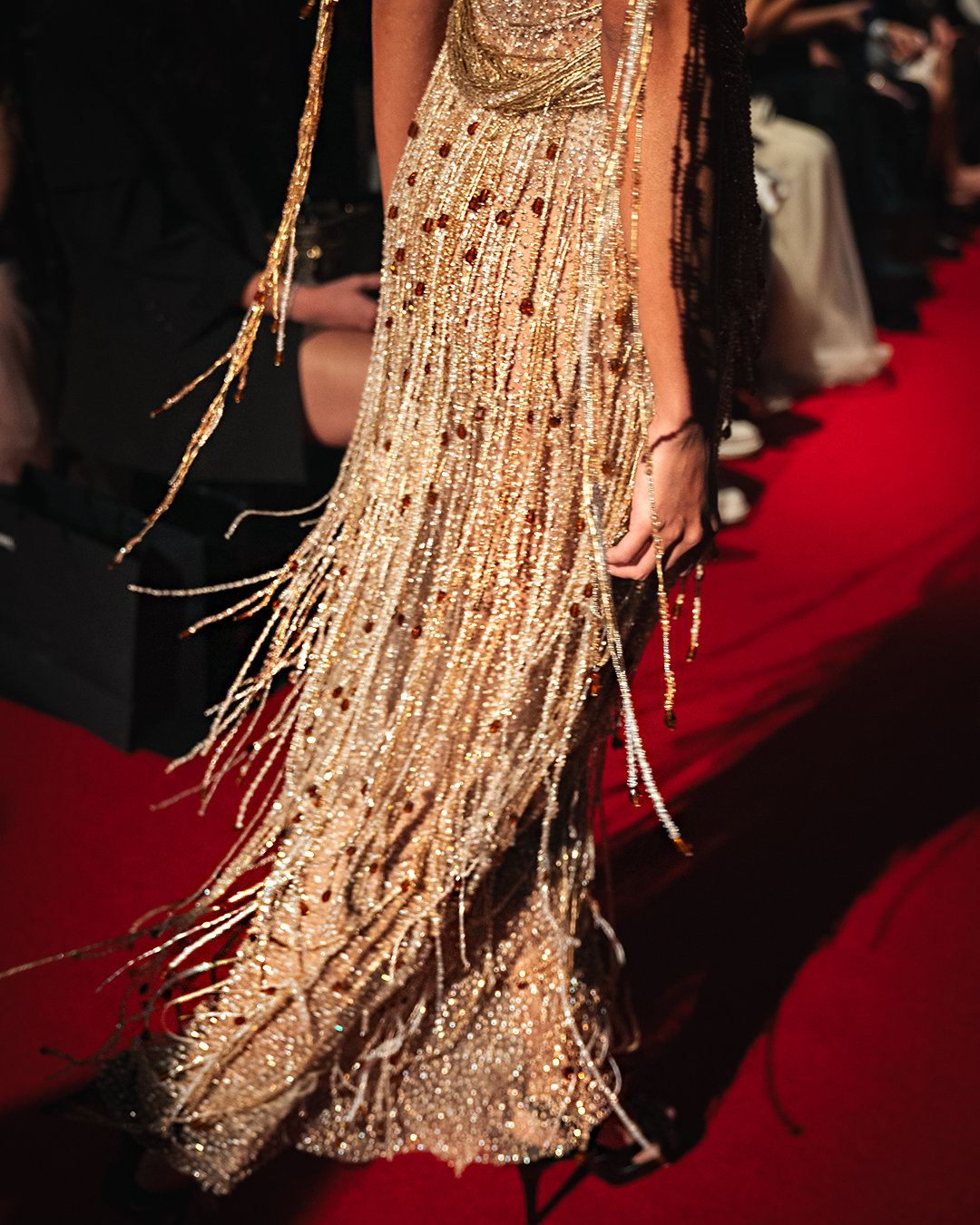 Fully Beaded Off Shoulder sleeves Gown